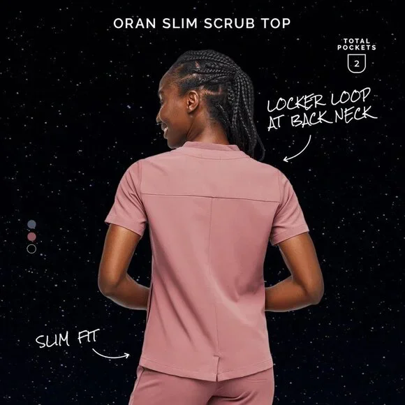 Figs Oran Slim Scrub Top V Neck Pockets Short Sleeve Slim Fit Pink Maeve Layers - Picture 2 of 9